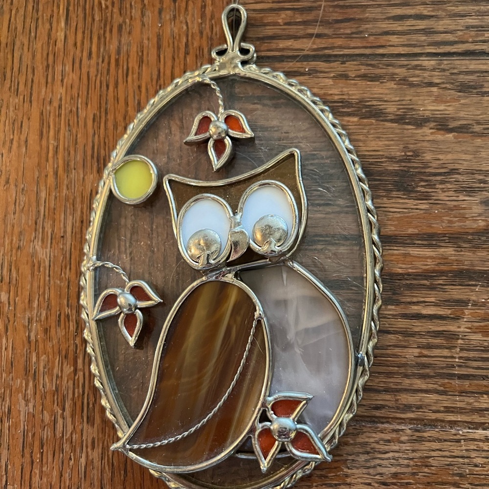 Vintage 70’s Stained Glass Owl Window or Wall Hanging 7.5”